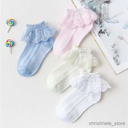 Kids Socks 5 Pairs/lot Baby Girls Kids Lace Ruffle Socks Princess Mesh Children Ankle Short Breathable Cotton White Pink Blue Toddler Socks R231204