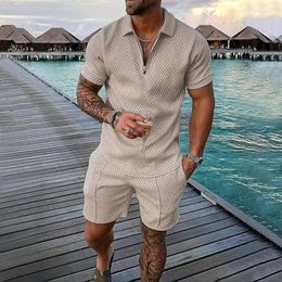 Men's Tracksuits 2023 Sets Solid Colour Summer V-neck Zipper Short-Sleeved POLO Shirt Shorts Two-Piece Suit Casual
