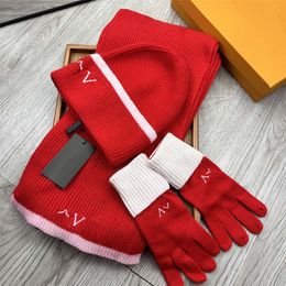 Fashion Knitted Scarf Beanie Glove Wool Women Men Couple Winter Suit Unisex Designer Hat Scarves Warm Gloves Echarpes