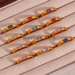 Band Rings 18K Gold Plated Shiny 12 Colours Birthstone RStainless Steel Gold Plated Zircon Rings Zodiac ConstellationFor Women J231204