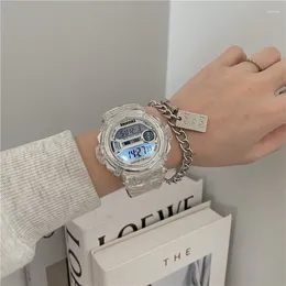 Wristwatches Couples Digital Round Watch Luminous LED Dial Casual Multifunction Clock Rubber Strap Fashionable Waterproof For Women