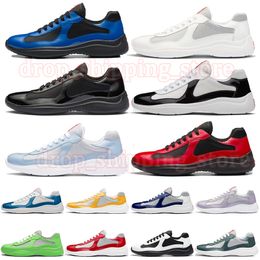 Men Women Americas Cup Leather Sneakers High Quality Patent Leather Flat Trainers Black Mesh Lace-up Casual Shoes Outdoor Runner Sport Shoes Rubber Sole Size 38-46