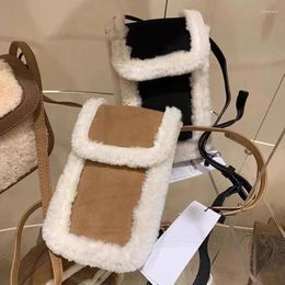 Evening Bags Women Brand Design Autumn And Winter Lamb Hair Mini Phone Bag Plush Magnetic Buckle Wallet Fashion Versatile Crossbody