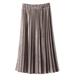 Skirts 2023 Autumn And Winter Woman South Korea Style Velvet Skirt Vintage Accordion Pleated High Waist