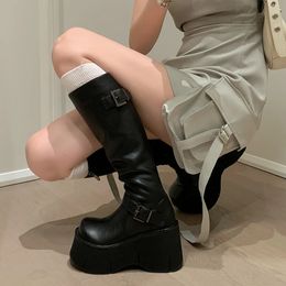 Boots Luxury Winter Women Punk Long Fashion Slip On Ladies Elegant Knee High Platform Wedges Heel Women's Shoes 231204