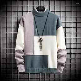 Men's Sweaters Autumn And Winter Knitted Sweater Geometric Splice Round Neck Pullover Slim Fit Casual Top Designer Clothing