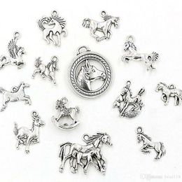 65Pcs Antique silver Alloy Mixed Horse Charms Pendants For Jewellery Making Necklace DIY Accessories287A