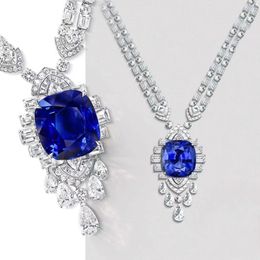 Vintage Lab Sapphire Diamond Necklace 925 Sterling Silver Engagement Wedding Chocker Necklace for Women Bridal Promise Jewelry
