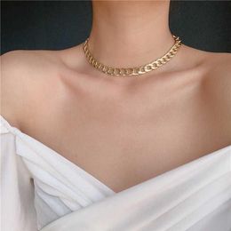 Korean Fashion Chokers Necklace For Women Gold Silver Colour Cuban Chain Statement Necklace Fashion Jewellery Gifts203S
