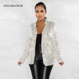 Women's Suits ANJAMANOR Sparkly Sequins Blazer For Women Fall Winter Fashion 2023 In Outerwears Elegant Suit Jackets Coats D62-FZ40