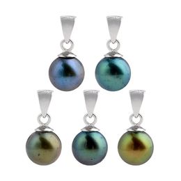 Round Pearl Pendant Charms Freshwater Peacock Green and Blue 925 Sterling Silver Simple Pendants 10 Pieces234u