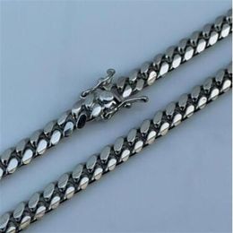 Miami Cuban Link Stainless Steel Chain Real Solid 925 Silver ITALY Heavy 6mm 24 Box Lock301b