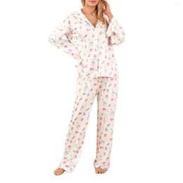 Women's Sleepwear Pajama Set 2 Piece Lounge Outfits Long Sleeve Button Down Shirt Tops And Pants Matching Pjs Loungewear