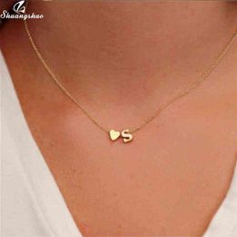 Shuangshuo Tiny Initial S Cute Mini Heart Choker Necklace Chain Love Letter Pendant Women Simple Holiday Collier Girlfriend Gift G317r