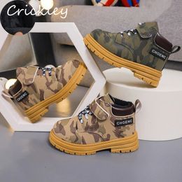 Boots Autumn Winter Camouflage Pattern Boys Short Hook Loop PU Soft Kids Ankle Shoes Non Slip Toddler Children Fashion 231204