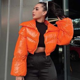 Women's Jackets 2023 Winter Bright PU Leather Parkas Women Turn Down Collar Long Sleeve Zipper Cotton Padded Coats Warm Jackets Top Streetwear T231204