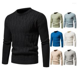 Men's Sweaters Youth Knitted Sweater Slim Fit Round Neck Pullover Casual Solid Color Base Large Size