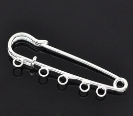 Pins Brooches 150Pcs Silver Plated Brooches Safety Pin 5 Holes Support de Broche DIY Jewellery Findings 5x1.5cm 231204
