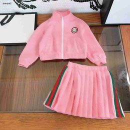 Luxury designer girl dresses baby skirt autumn tracksuits Size 110-160 Letter full print jacquard kids coat and Short skirt Nov25