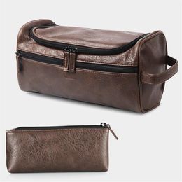 Large & Portage Travel Makeup Toiletry Bag For Women Neceser Mujer Men's Vintage PU Leather Washing Storage Bag290h