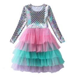 Girl s Dresses Jumping Meters Mermaid Polyester Selling Girls Princess Dress Birthday Party Tutu Kids Long Sleeve Christmas Costume 231204