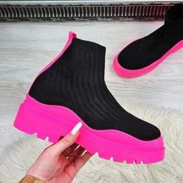 Boot Ankle Boots Knitted Sock Platform Female Slipon Ladies Casual Shoes Woman Comfortable Fashion Wedge Short 231204