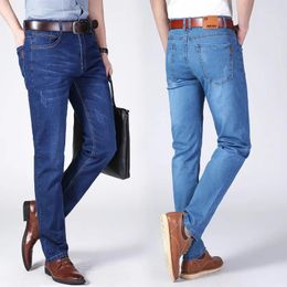 Men's Jeans Spring And Summer Elastic Straight Fit Business Casual Youth Denim Thin Long Pants