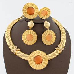 Necklace Earrings Set Dubai African Jewellery For Women Luxury Stone Design And With Bangle Ring Weddings Bridal Jewellery