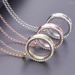 Pendant Necklaces 30mm Round Glass Floating Charms Locket Necklace Memory Po Relicario For Women Gift Jewellery