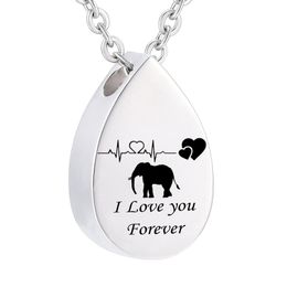 Memorial Jewellery Cremation Urn Ashes Elephant Pendant Stainless Steel Water droplets Keepsake Memorial Charms Pendant for Women298n