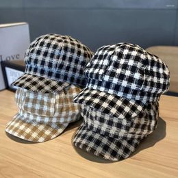 Hats Autumn Small Fragrant Style British Winter Korean Hat Plaid Berets Painter Women Octagonal Cap