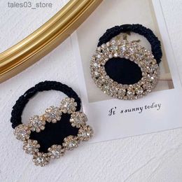 Headwear Hair Accessories Baroque Full Rhinestone Hair Ties Fashion Accessories Women Rhinestone Round Rubber Band Ponytail Hair Rope Elastic Scrunchies Q231204