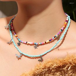 Chains 2023 Fashion Trend European And American Bohemian Color Rice Bead Necklace Butterfly Star Jewelry For Girl Female