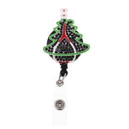 Fashion Style Key Rings Christmas Tree Stethoscope Rhinestone Retractable ID Holder For Nurse Name Accessories Badge Reel With All267b