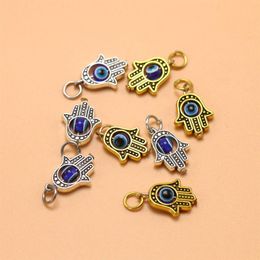 100pcs Antique silver Hamsa Hand of Fatima Beads Turkish Evil Eye Charms Pendants For DIY Jewellery Making Findings281O