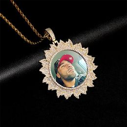 14K Custom Made Po Round Medallions Pendant Necklace 3mm Rope Chain Silver Gold Colour Zircon Men Women DIY Hiphop Jewelry2976