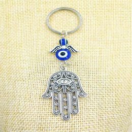 Fashion Jewellery Blue Evil Eye Lucky Fatima Hamsa Hand Turkish Evil Eye Charm Protection Hanger Crystals Car Feng Shui Keychain-1271O