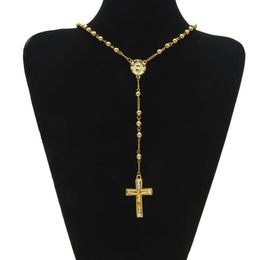 Sell Hip Hop Style Rosary Bead Cross Pendant Jesus Necklace With Clear Rhinestones 24inch Necklace Men Women FASHION JEWELRY W298S