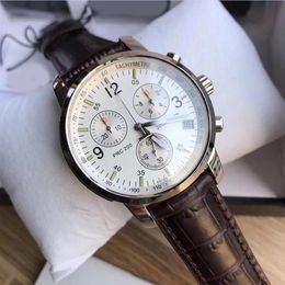 Quality Brand watches 40 mm 1853 T17 1 586 52 Stainless steel White Dial Quartz Chronograph Leather Bands Excellent Mens Watch Wat216Y