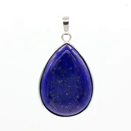 Pendant Necklaces KFT Natural Healing Crystal Lapis Lazuli Stone Silver Plated Water Drop Fashion Jewelry