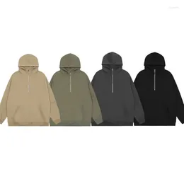 Men's Hoodies High Street Women's Hooded Sweatshirts Half-zipper Solid Color Fashionable Loose Long Sleeves Tops Pullover