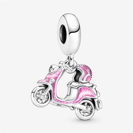 100% 925 Sterling Silver Pink Scooter Dangle Charms Fit Original European Charm Bracelet Fashion Women Wedding Engagement Jewellery 242r