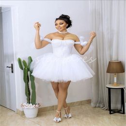 Sexy mini vestido de casamento branco manga curta frisado sul africano boho vestido de noiva uma linha tule espartilho boêmio país vestidos de noiva elegante brautkleid mariage 2024