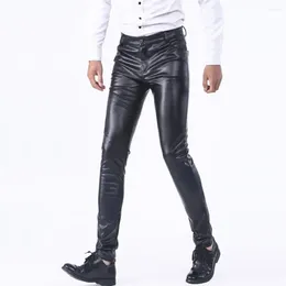 Men's Pants Men Faux Leather Slim Fit With Pockets Mid Waist Soft Breathable Elastic Solid Colour For A