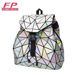 Fashion Women Drawstring Backpack Geometric Female Backpacks For Teenage Girls Bagpack Holographic Ladies bao School Bag Sac2882