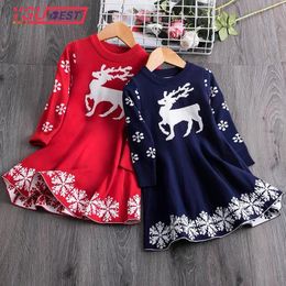 Girl s Dresses 3 7Y Year Girls Clothing Christmas Deer Winter Knitted Girl Dress Party Long Sleeve Children Clothes Kids 231204