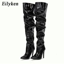 Boots Eilyken Red Women Over The Knee Boots High Heels Patent Leather Solid Pointed Toe Stiletto Side Zipper Sapatos Femininos 231204