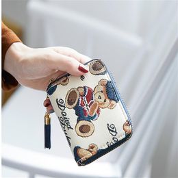 High quality England women Cartoon Bear lovely wallet Coin pures high-end luxury designer zipper wallet Gift billfol202k