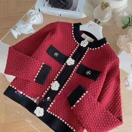 Sweater Women Long Sleeve Knit Tops Winter Pull Femme Beading 3D Floral Clothes Fashion Elegant Cropped Cardigan 2023 BIRW