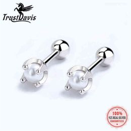 TrustDavis Real 925 Sterling Silver Fashion Sweet Clover Leaves CZ Screw Stud Earrings For Women Children Baby Jewelry DA2240 L220222H